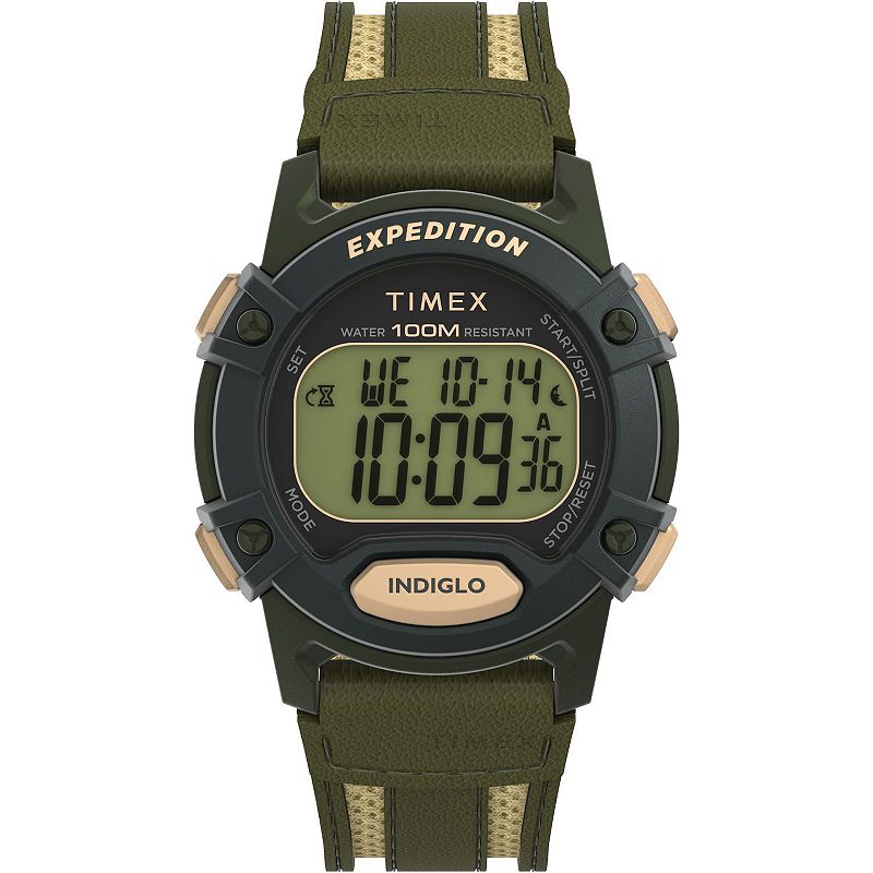 Timex® Men's Expedition Leather & Fabric Strap Digital Chronograph Watch - TW4B30300JT, Size: 40 mm, Green