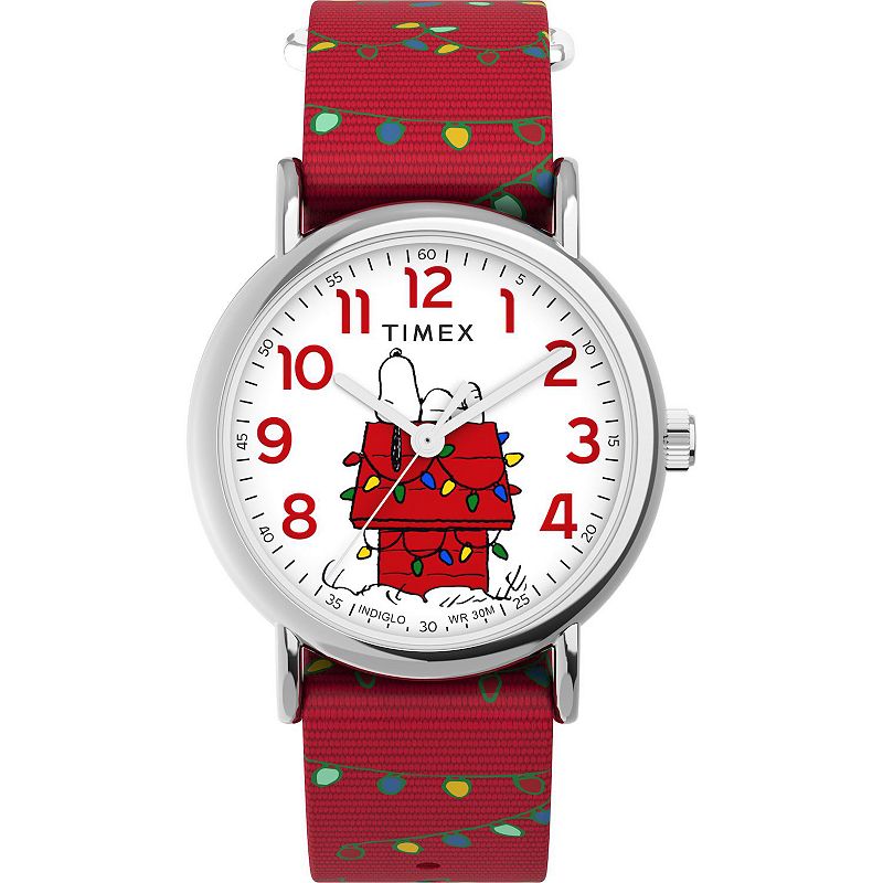 Timex Weekender® x Peanuts Snoopy Holiday Fabric Strap Watch - TW2W80800JT, Men's, Size: 38MM, Red