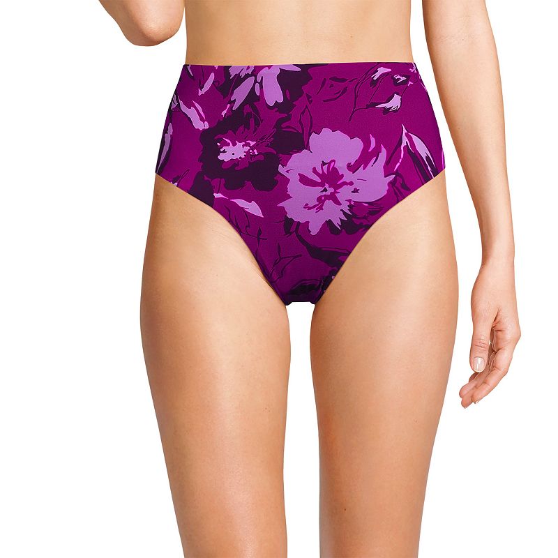 Women's Lands' End Smoothing High Waisted Bikini Bottoms, Size: 18, Red Rose Floral
