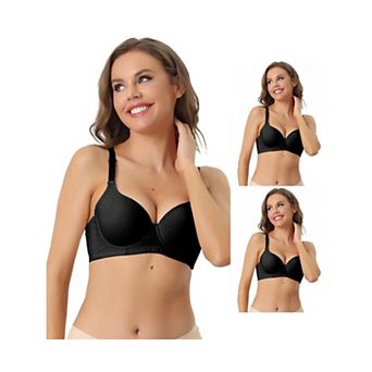 3 Packs Womens Underwire Lightly Bra Detachable Adjustable Straps Push Up 3/4 cup Bralette