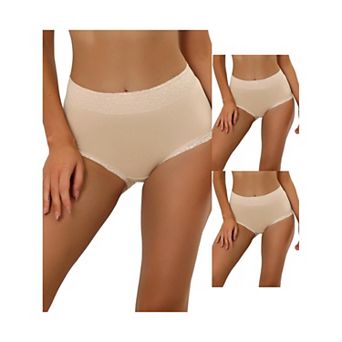 3 Packs Womens Cotton Underwear High-waisted Lace Trim Tummy Control Full Coverage Briefs