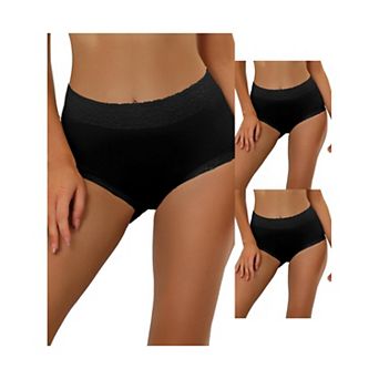3 Packs Womens Cotton Underwear High-waisted Lace Trim Tummy Control Full Coverage Briefs