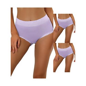 3 Packs Womens Cotton Underwear High-waisted Lace Trim Tummy Control Full Coverage Briefs