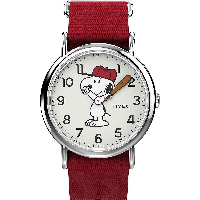 Timex Weekender® x Peanuts Baseball Snoopy Fabric Strap Watch - TW2R41400JT, Boy's, Size: 38MM, Red