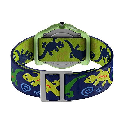 ♢timx♢ Timex Time Machines® Kids Blue Gecko Elastic Fabric Strap
