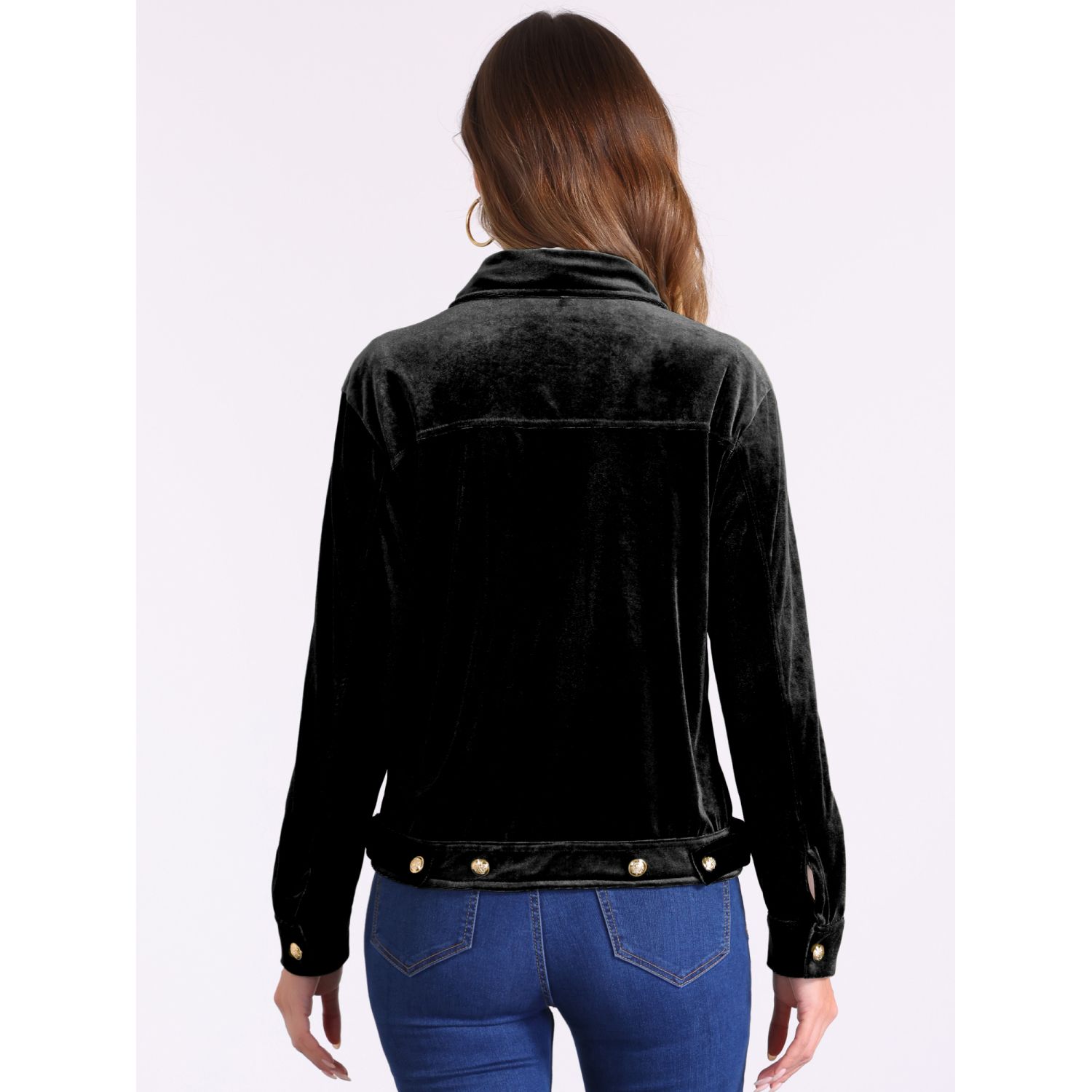 Velvet Jacket for Women's Button Up Long Sleeve Crop Jacket