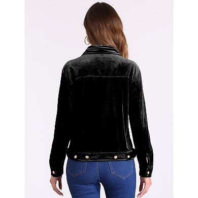 Velvet Jacket for Women's Button Up Long Sleeve Crop Jacket