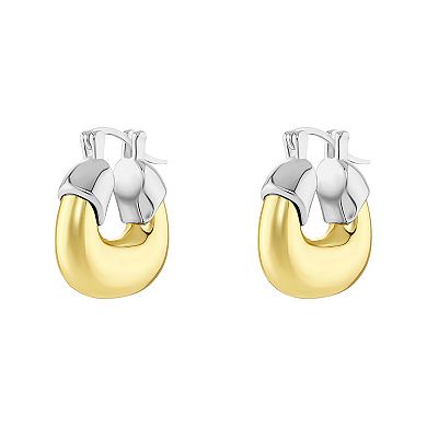 PRIMROSE 14k Gold Flash Plated And Fine Silver Plated Chunky Hoop Earrings