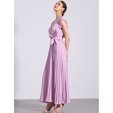 Midi Dresses For Women's Wrap V Neck Sleeeveless Pleated Dress