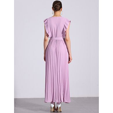 Midi Dresses For Women's Wrap V Neck Sleeeveless Pleated Dress