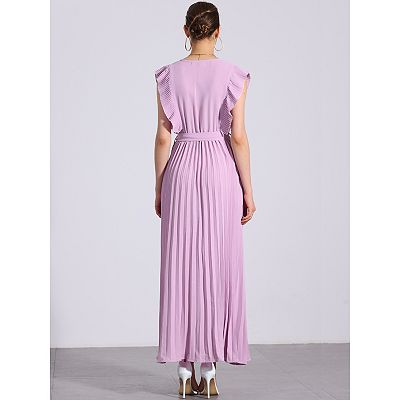 Midi Dresses For Women's Wrap V Neck Sleeeveless Pleated Dress