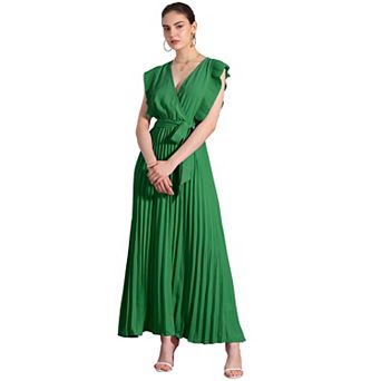 Midi Dresses For Women's Wrap V Neck Sleeeveless Pleated Dress