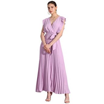 Midi Dresses For Women's Wrap V Neck Sleeeveless Pleated Dress