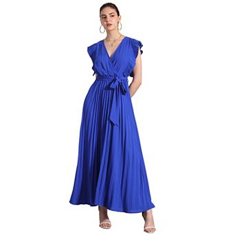 Midi Dresses For Women's Wrap V Neck Sleeeveless Pleated Dress