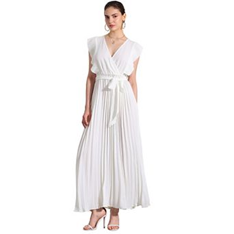 Midi Dresses For Women's Wrap V Neck Sleeeveless Pleated Dress