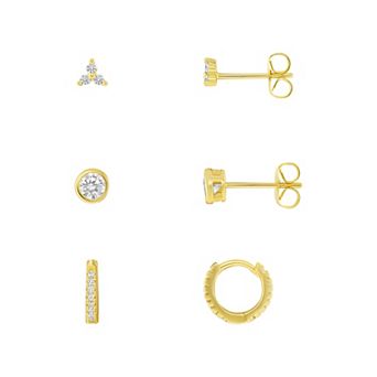 PRIMROSE 3-Pair Cubic Zirconia Multi Stud Earrings & Hoop Earring Set