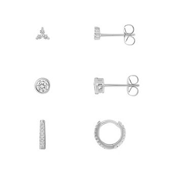 PRIMROSE 3-Pair Cubic Zirconia Multi Stud Earrings & Hoop Earring Set