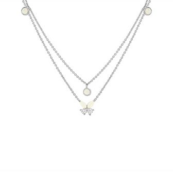 PRIMROSE Fine Silver Plated Lab-Created Opal And Cubic Zirconia Butterfly Double Layer Necklace