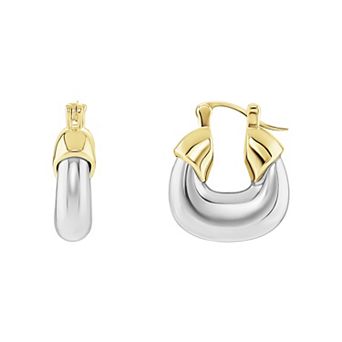 PRIMROSE Fine Silver Plated & 14k Gold Flash Plated Chunky Hoop Earrings