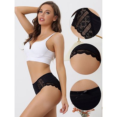 3 Packs Womens Lace Panties Mid-waist Full Coverage Stretchy Briefs Thin Breathable Knickers