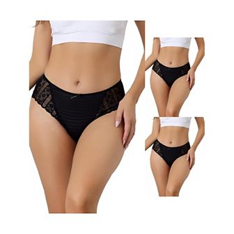 3 Packs Womens Lace Panties Mid-waist Full Coverage Stretchy Briefs Thin Breathable Knickers