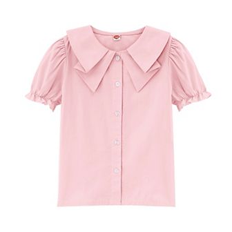 Girls Short Sleeve Peter Pan Blouse Button Down Shirt School Uniform Blouse 3-12 Years