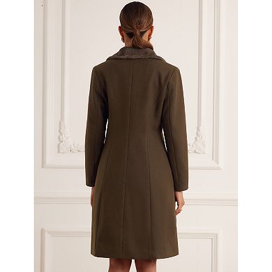 Faux Fur Lapel Coat For Women's Fashion Double-breasted Winter Warm Pea Coats