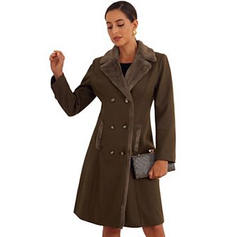 Faux Fur Lapel Coat For Women's Fashion Double-breasted Winter Warm Pea Coats