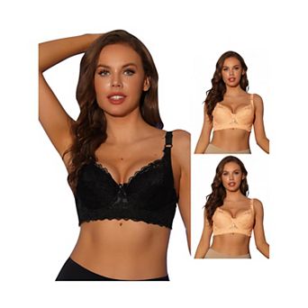3 Packs Women's Bras Underwired Lace Fixed Adjustable Straps 3/4 cup Push-up Bralettes