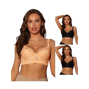 3 Packs Women's Bras Underwired Lace Fixed Adjustable Straps 3/4 cup Push-up Bralettes