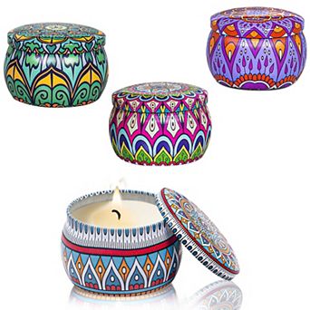 4 pc Scented 4 Oz Tin Candle Gift Set With Soy Wax (120h Burn Time)