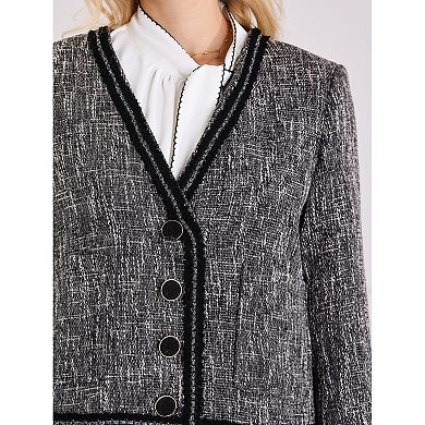 Women's Tweed Blazer Long Sleeve Work Office Short Jacket
