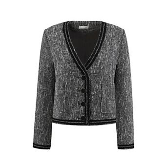 Women's Tweed Blazer Long Sleeve Work Office Short Jacket