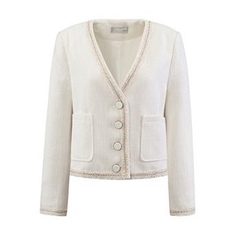 Women's Tweed Blazer Long Sleeve Work Office Short Jacket