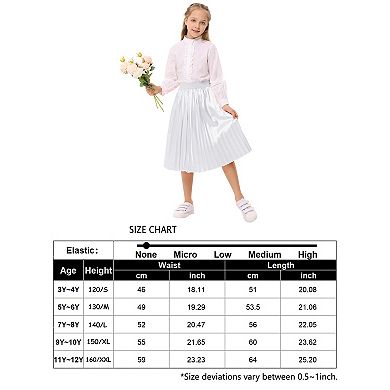 Girls Skirts Midi Pleated Flared Long Skirt A-line Flared High Waist Metallic Shiny Shimmer