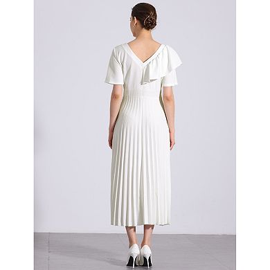 Women's Asymmetrical Neck Pleated Hem Midi Dress