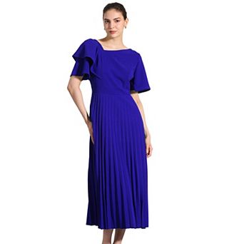 Women's Asymmetrical Neck Pleated Hem Midi Dress