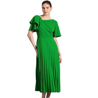 Women's Asymmetrical Neck Pleated Hem Midi Dress