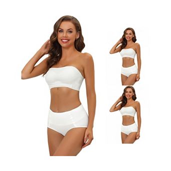 3 Packs Women's Bandeau Bra Set Removable Straps Wirefree Non-slip Top Strapless Bras And Panties