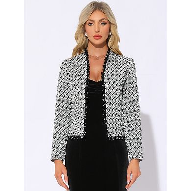 Plaid Tweed Blazer for Women's Long Sleeve Open Front Work Office Jacket
