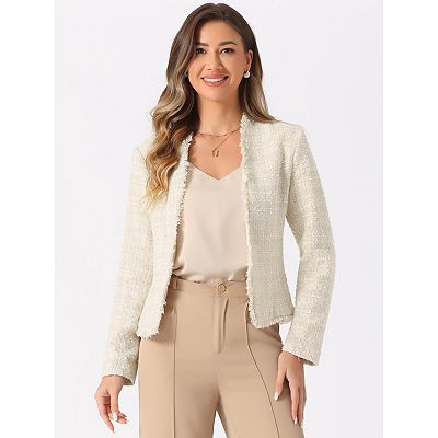 Allegra K Women s Plaid Tweed Long Sleeve Open Front Work Office Jacket