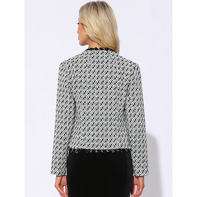 Plaid Tweed Blazer for Women's Long Sleeve Open Front Work Office Jacket
