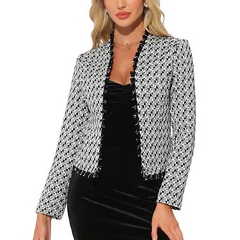 Plaid Tweed Blazer for Women's Long Sleeve Open Front Work Office Jacket