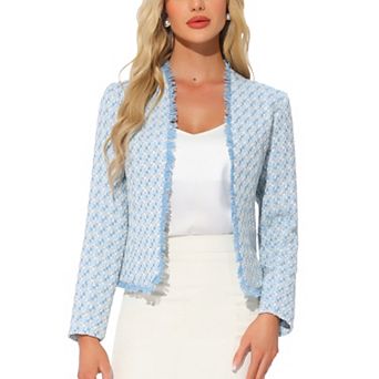 Plaid Tweed Blazer for Women's Long Sleeve Open Front Work Office Jacket