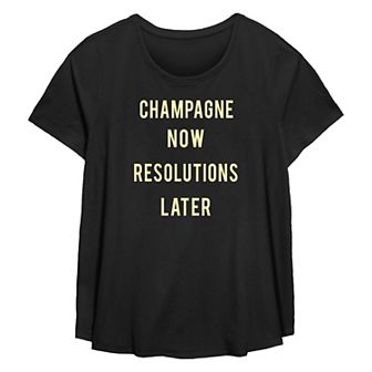 Plus Size Champagne Now Resolutions Later Flowy Graphic Tee