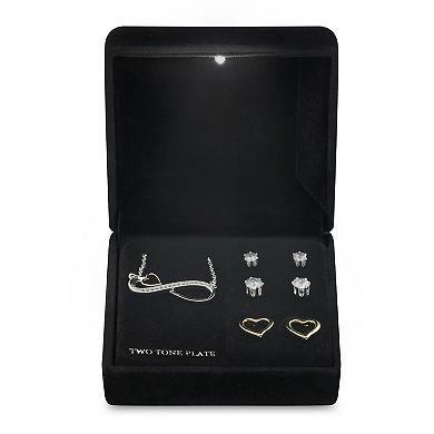 Two-Tone Cubic Zirconia & Crystal Infinity Necklace & Stud Earrings Trio Set