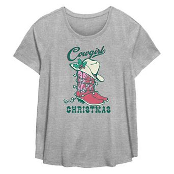Plus Size Cowgirl Christmas Hat And Boots Flowy Graphic Tee
