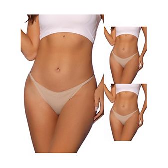3 Packs Womens V-waisted Underwear Ruched Invisibles Breathable No Trace Thongs