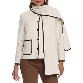 Elegant Coat For Women's Scarf Jacket Button Down Pockets Casual Winter Coats