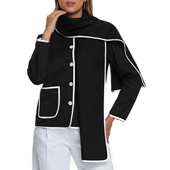 Elegant Coat For Women's Scarf Jacket Button Down Pockets Casual Winter Coats